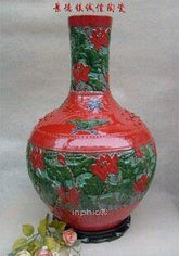 INPHIC-景德鎮雕刻瓷器工藝品 藝術陶瓷花瓶 荷花天球瓶 大花插 陳設裝飾